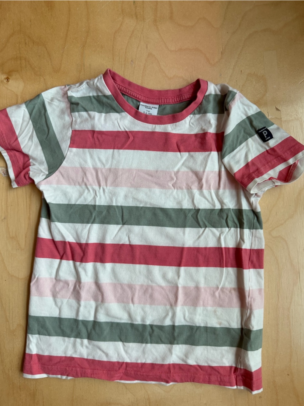 Polarn O. Pyret Pink, Olive & White Striped Tee